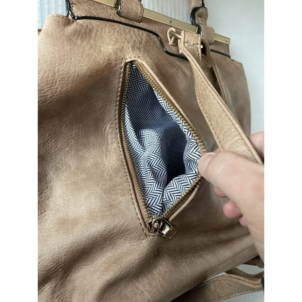 Backpack Tan Brown Bag Vegan Leather With Gold Accents Tassle